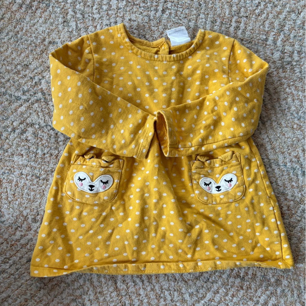 Koala Kids Yellow Polka Dot Dress with Bear Pockets
